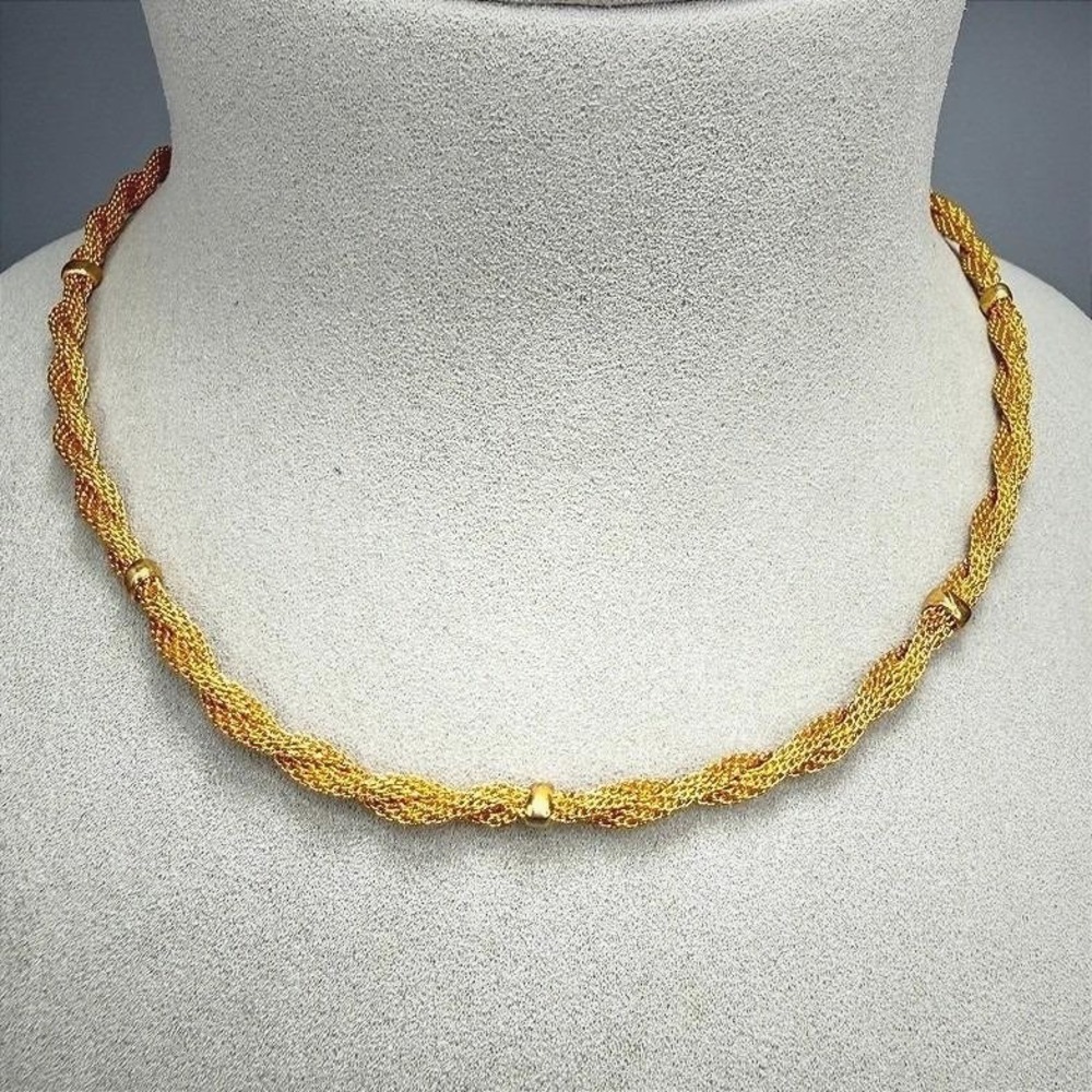 Vintage Gold Tone Twisted Multi Strand Mesh Chain Necklace 16"